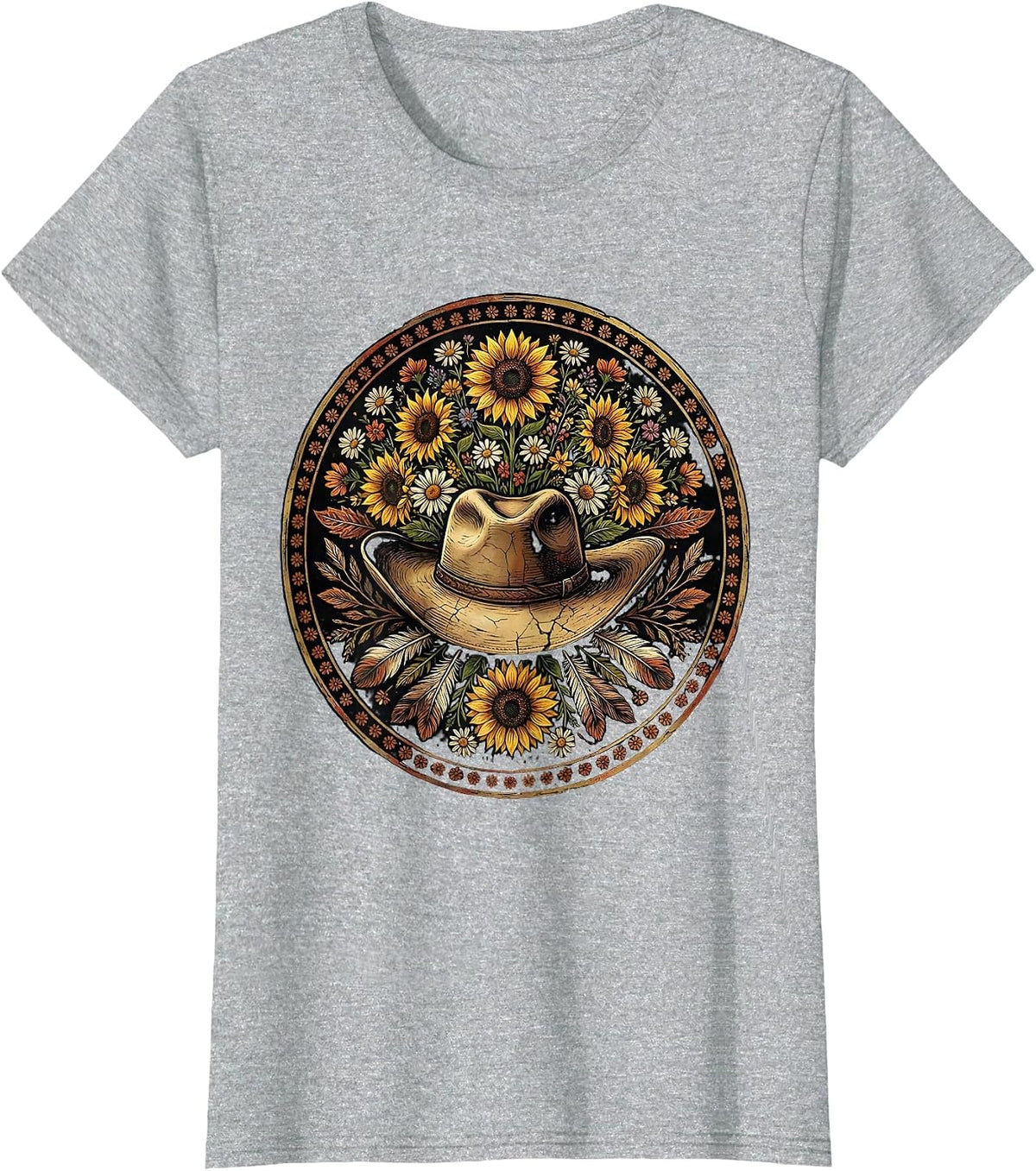 Cowgirl Hat Wildflowers Western Floral Rodeo Design T-Shirt - Heather Grey