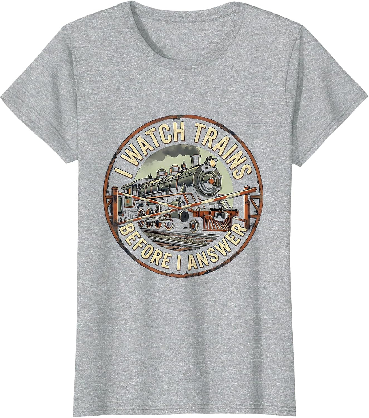 Women's I Watch Trains Before I Answer Vintage Train Enthusiast T-Shirt - Heather Grey