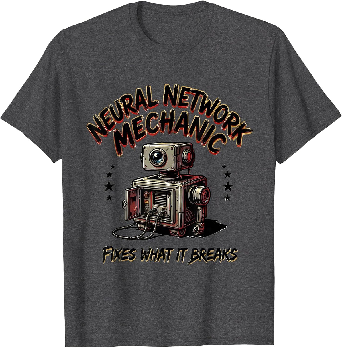 Men's Neural Network Mechanic — Fixes What It Breaks Funny Tech T-Shirt - Dark Heather Grey