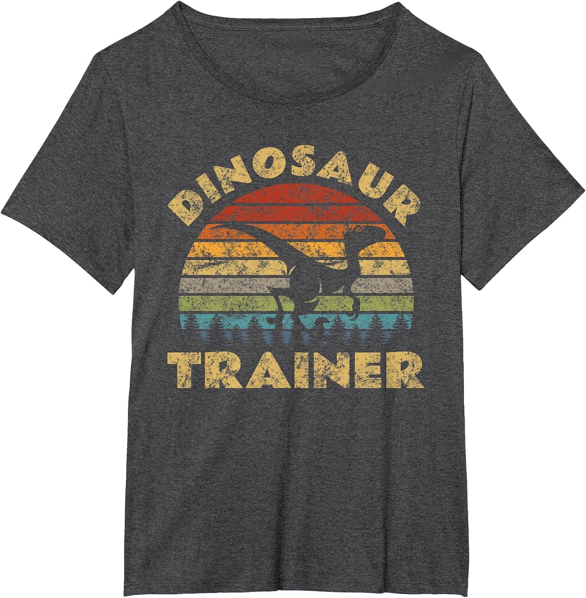 Vintage Dinosaur Trainer Halloween Costume Retro Sunset Dino T-Shirt - Dark Heather Grey