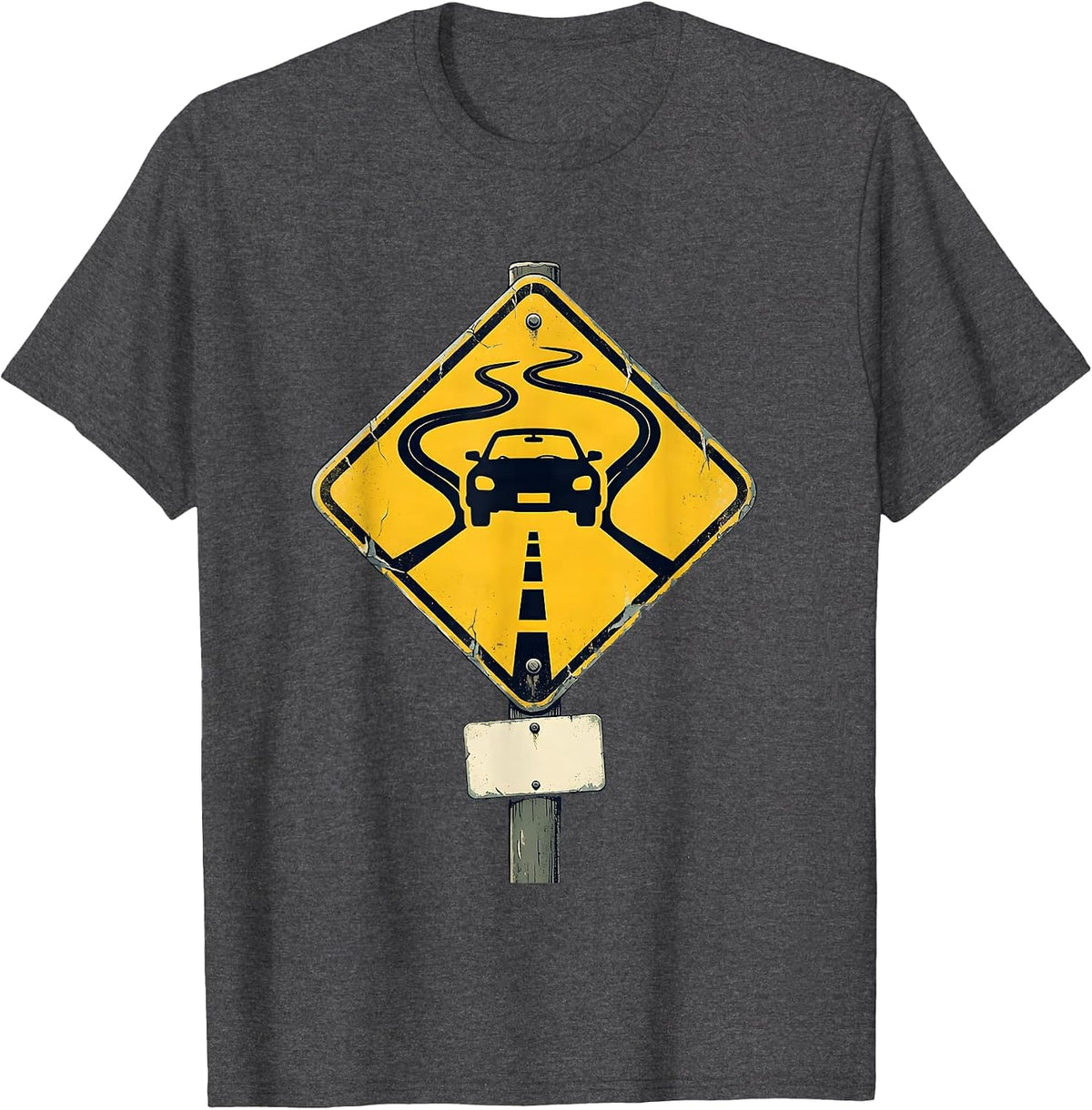 Men's Classic Warning Diamond Burnout Car Humor Car Guy T-Shirt - Dark Heather Grey