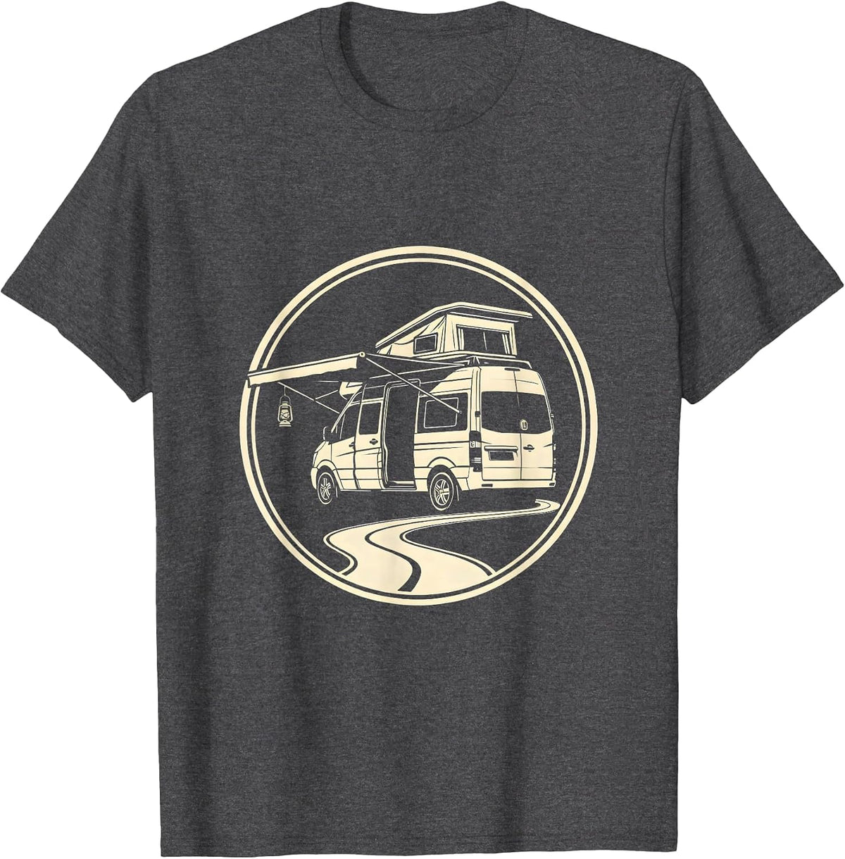 Men's Sealed Camper Van Badge Retro Van Life Dwellers Vanlife T-Shirt - Dark Heather Grey
