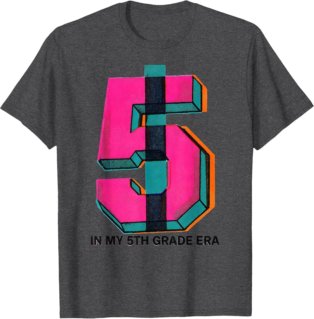 Men's In My 5th Grade Era Risograph Back To School Teacher Student T-Shirt - Dark Heather Grey