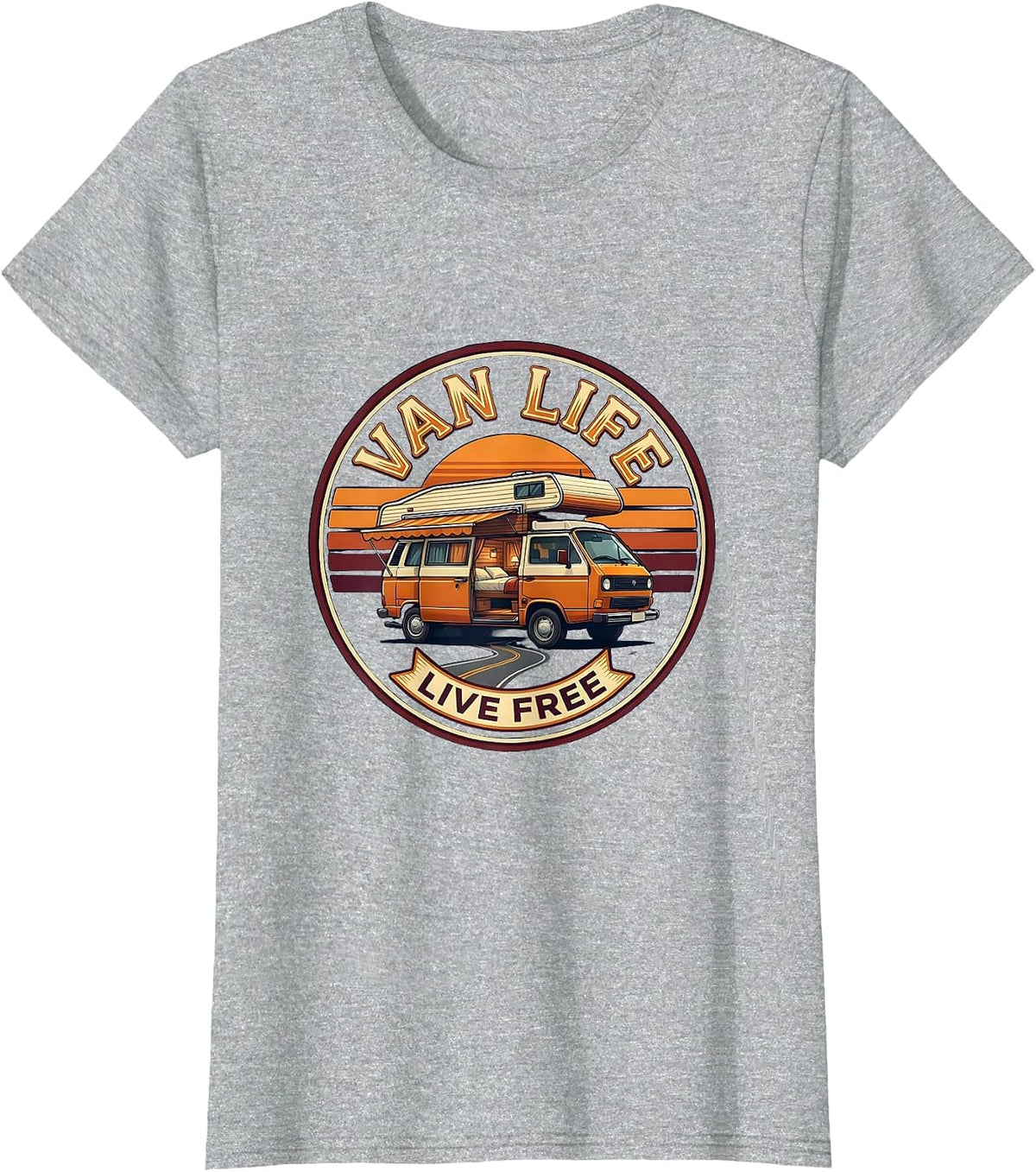 Women's Van Life Live Free Retro Van Dwellers Nomads Casual Wear T-Shirt - Heather Grey