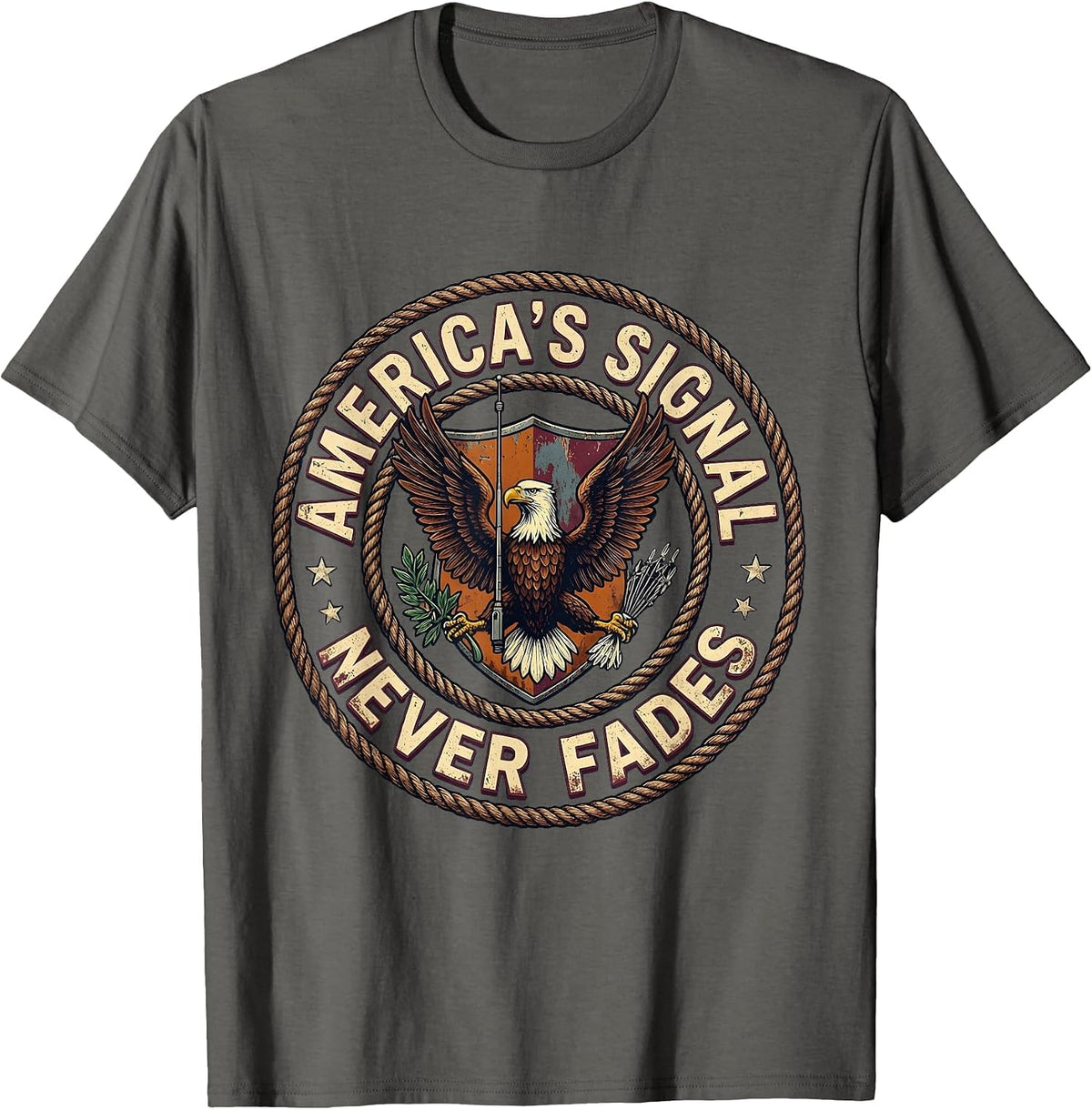 America's Signal Never Fades Vintage Ham Radio Design T-Shirt - Asphalt Grey
