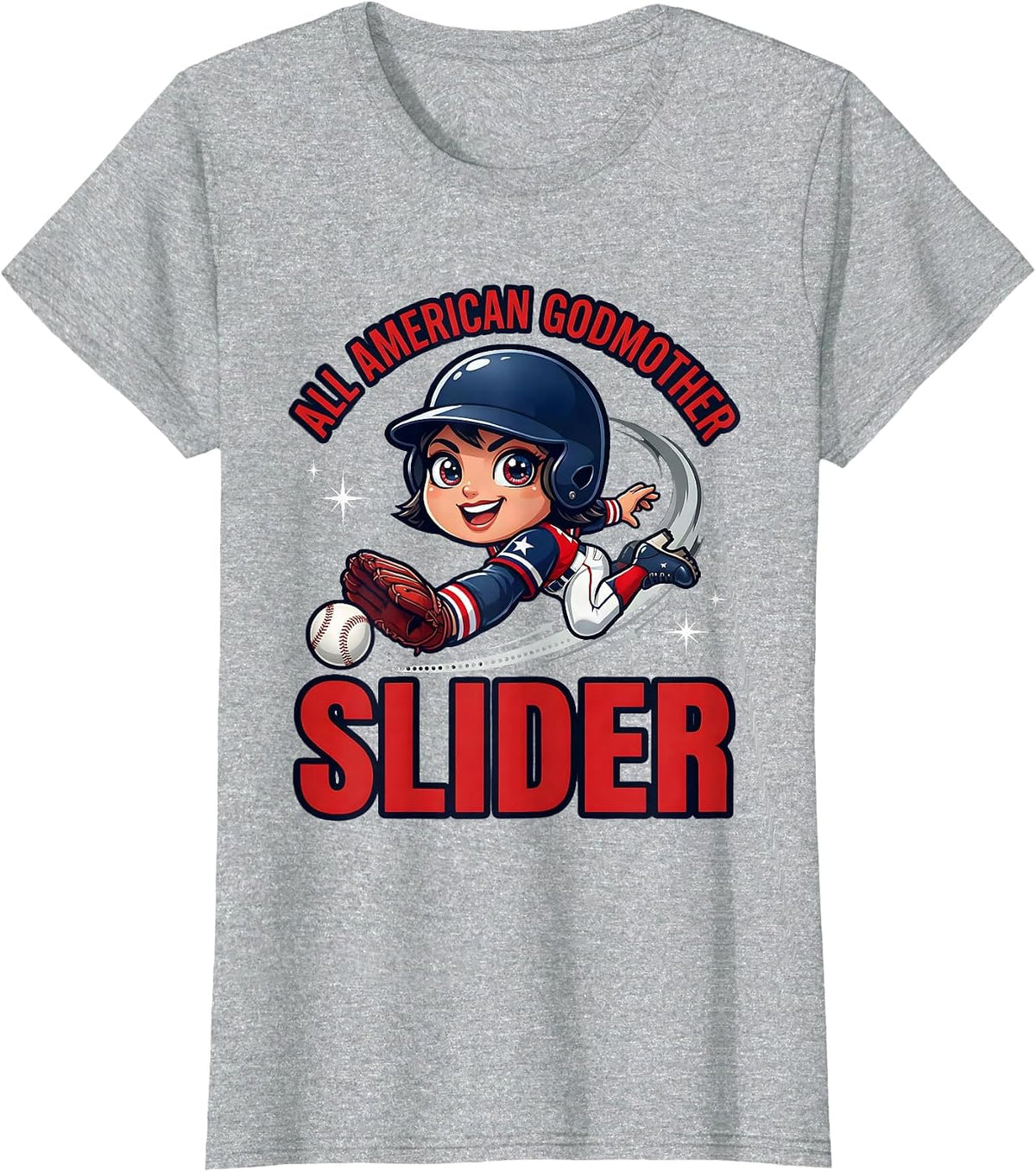 ALL AMERICAN GODMOTHER SLIDER Funny Baseball Fourth of July T-Shirt - Heather Grey