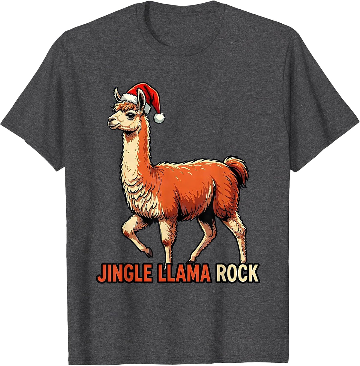 Men's Jingle Llama Rock Funny Llama Lover Christmas Novelty T-Shirt - Dark Heather Grey