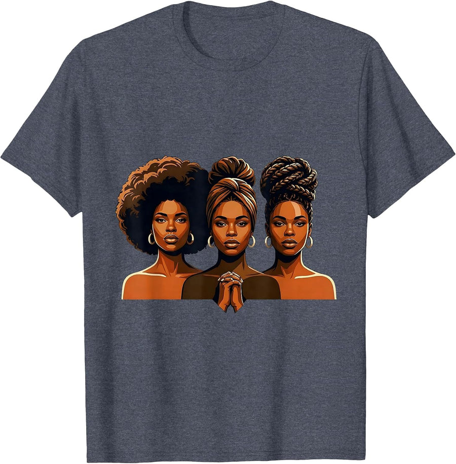 Black Women Pride Sisterhood Afro Headwrap Twist Crown T-Shirt - Heather Blue
