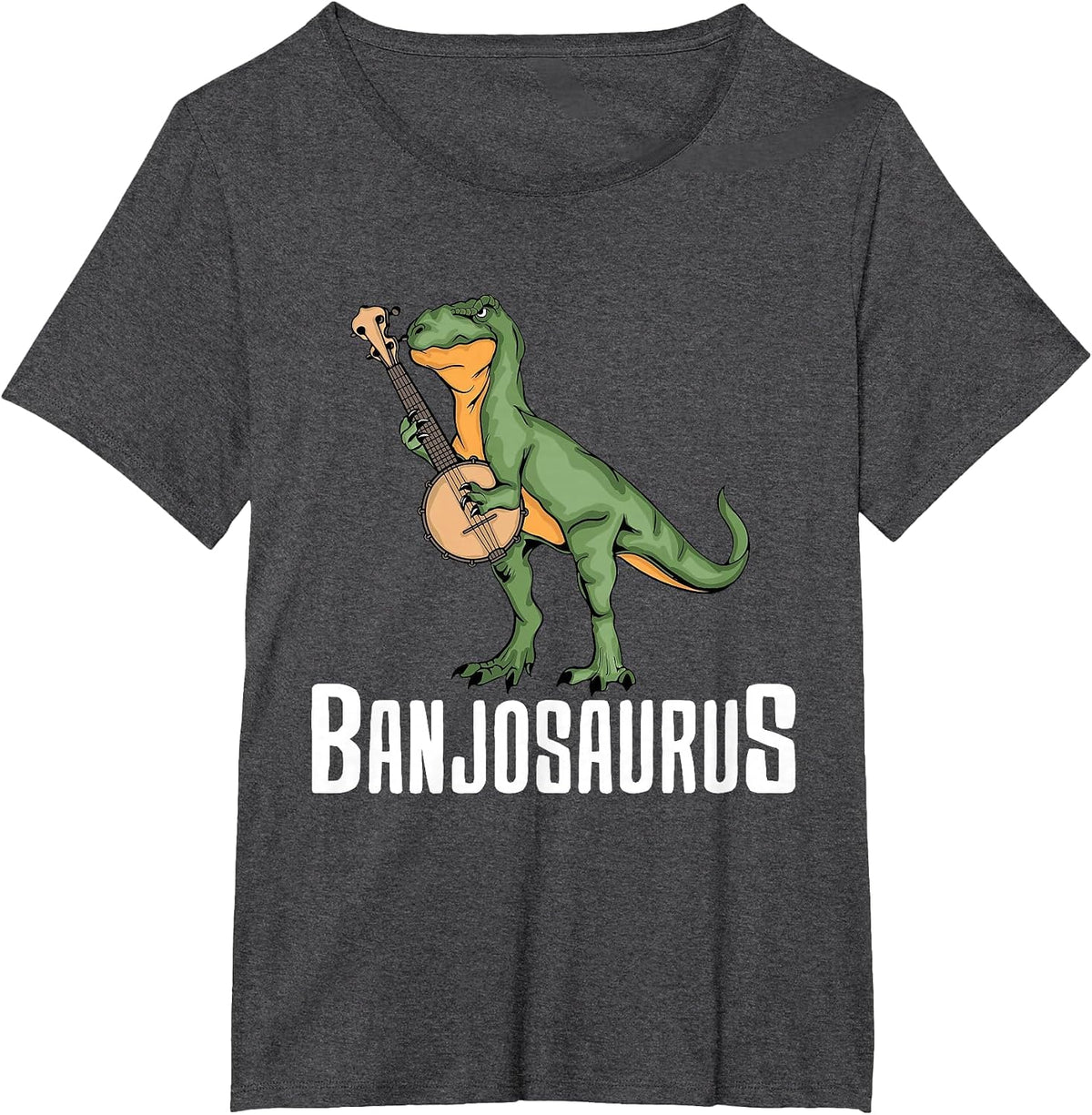 Dinosaur Banjo Player Kids Country Music Bluegrass Banjo T-Shirt - Dark Heather Grey