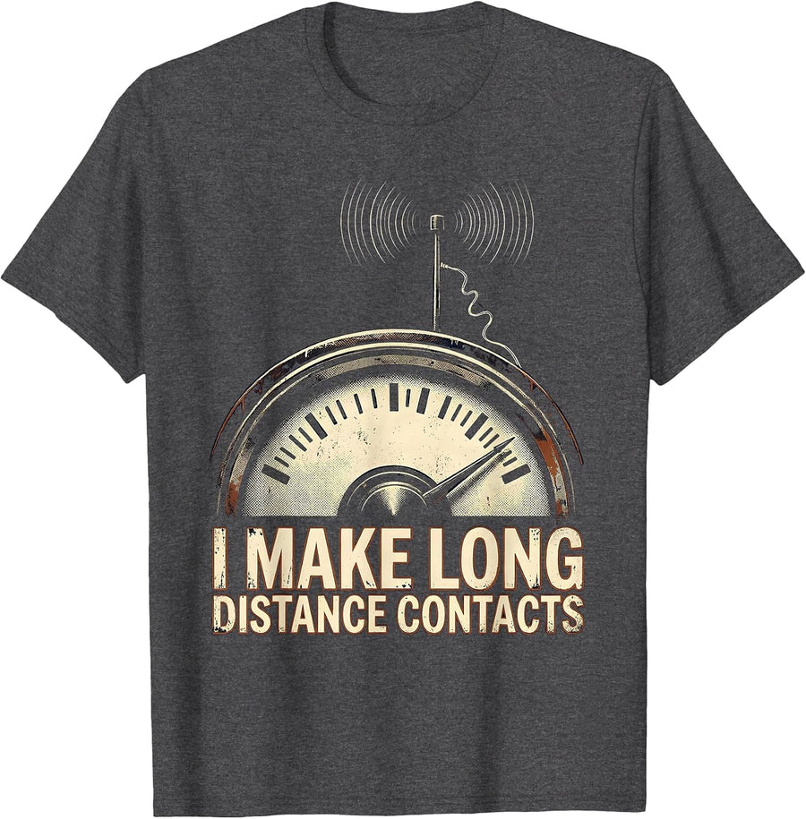Men's I Make Long Distance Contacts Vintage Ham Radio Operator T-Shirt - Dark Heather Grey