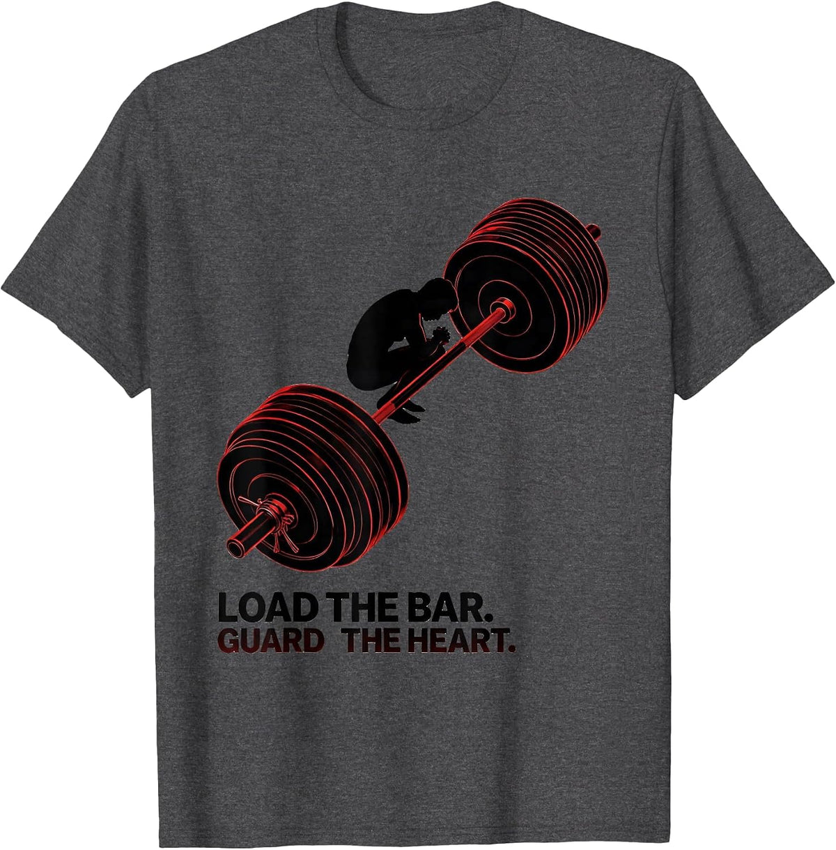 Men's Load The Bar Guard The Heart Funny Christian Gym T-Shirt - Dark Heather Grey