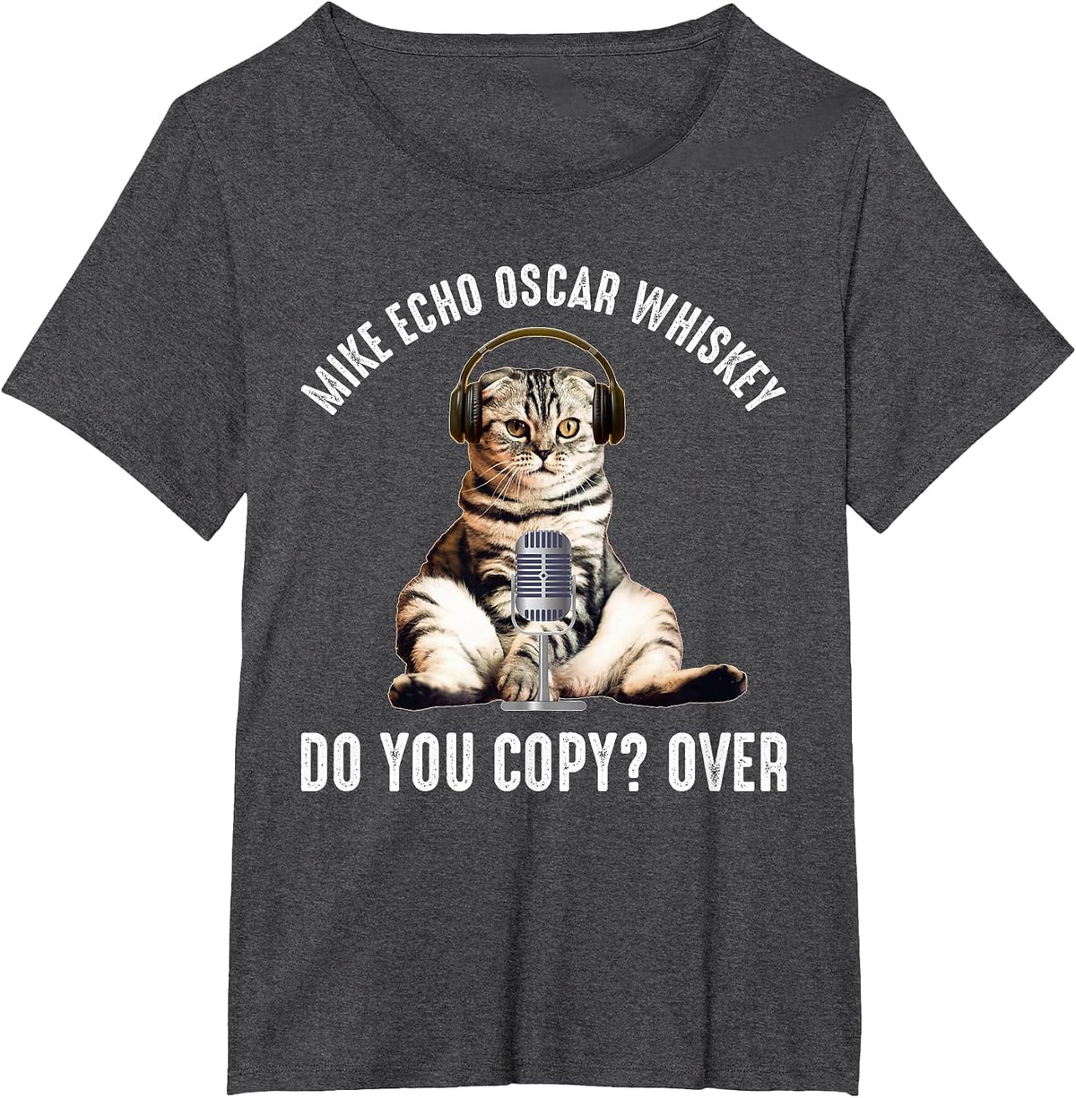 Mike Echo Oscar Whiskey Funny Ham Radio Cat T-Shirt - Dark Heather Grey