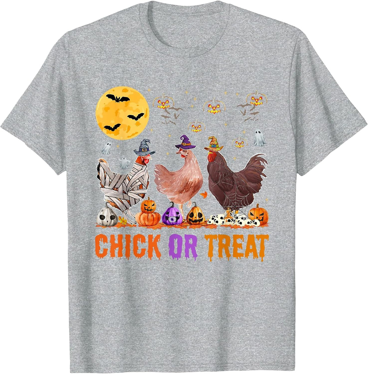 Fall Halloween Chicken Pumpkin Chick Or Treat Spooky T-Shirt - Heather Grey