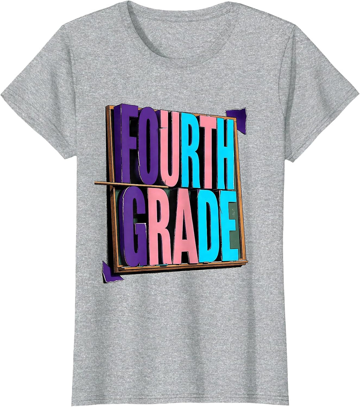 Fourth Grade New Wave Typography Back To School Girl Teacher T-Shirt - Heather Grey