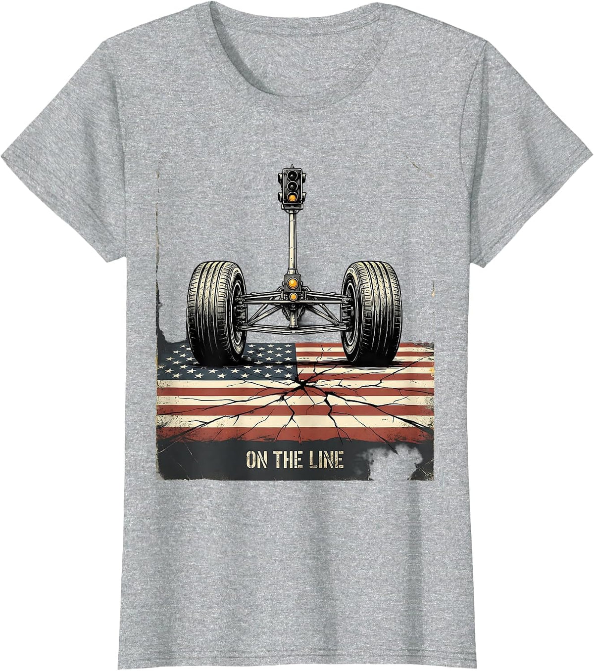 On The Line Distressed RC Racing American Flag Hobbyist T-Shirt - Heather Grey