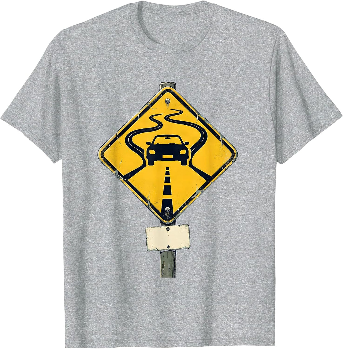 Men's Classic Warning Diamond Burnout Car Humor Car Guy T-Shirt - Heather Grey