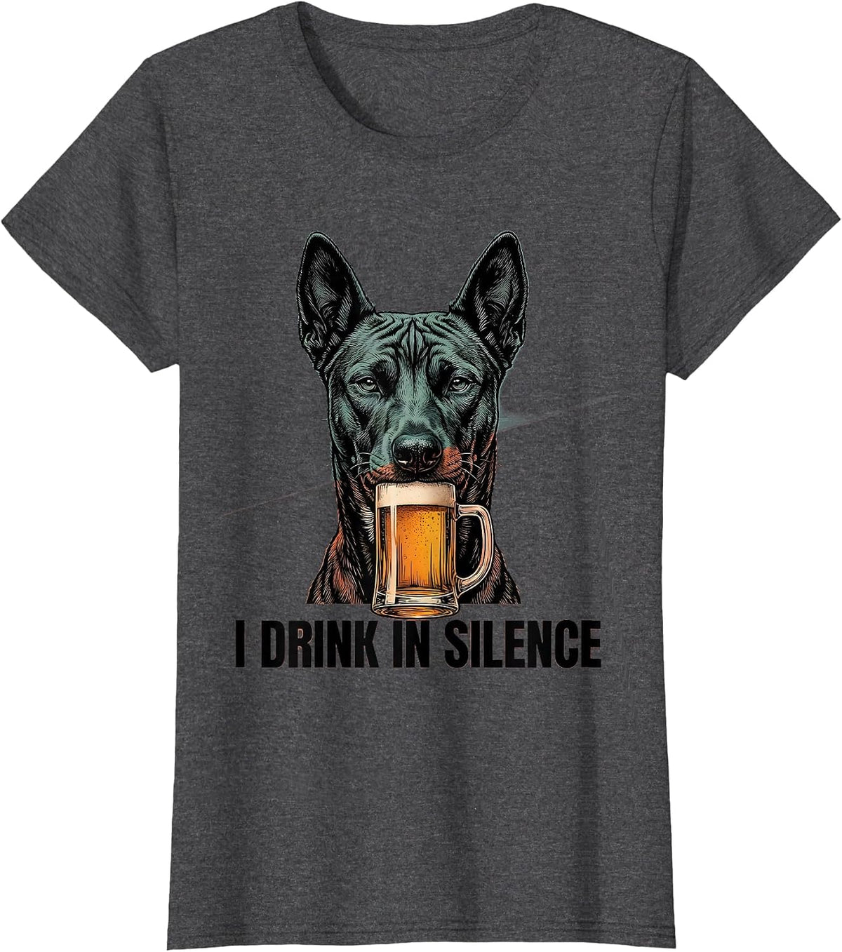 Women's I Drink In Silence Funny Basenji Dog Meme Humor T-Shirt - Dark Heather Grey