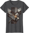 Women's Heavy Weld Joint Crosshatch Etching Funny Welder Gift T-Shirt - Dark Heather Grey