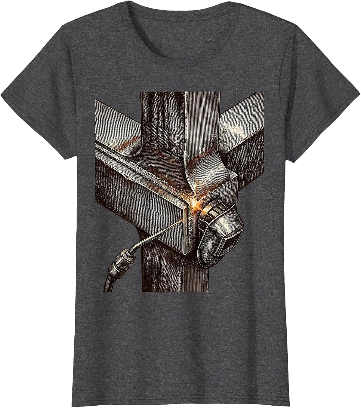 Women's Heavy Weld Joint Crosshatch Etching Funny Welder Gift T-Shirt - Dark Heather Grey