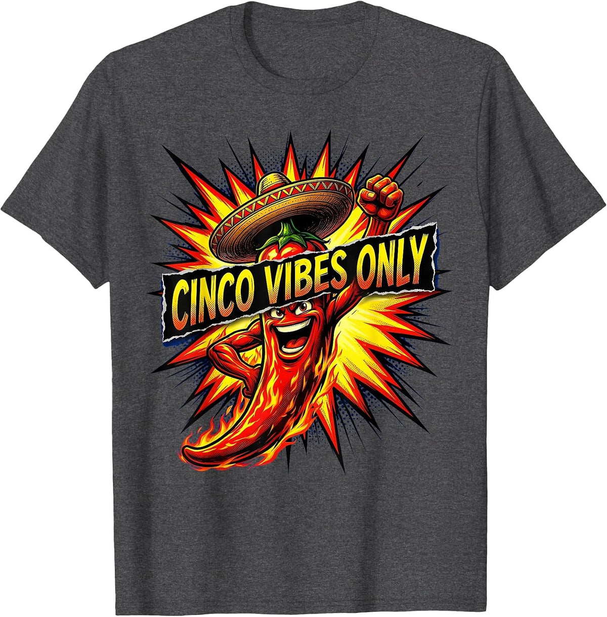 Cinco Vibes Only Cinco de Mayo Fiesta Design T-Shirt - Dark Heather Grey