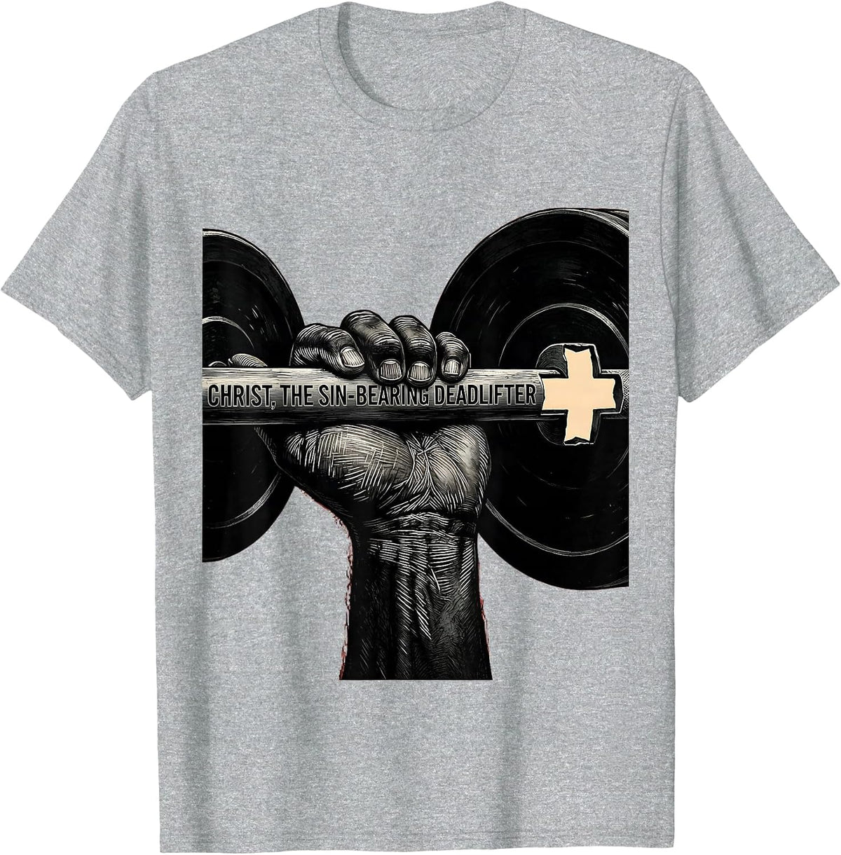 Men's Christ The Sin-Bearing Deadlifter Funny Christian Gym Humor T-Shirt - Heather Grey