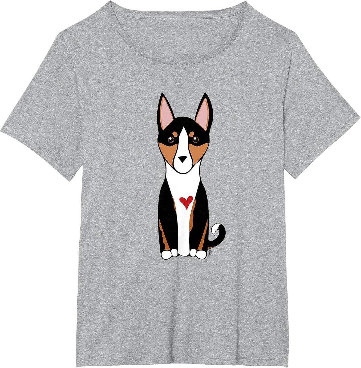 Tricolor Basenji Dog Hound Breed with a Red Heart T-Shirt - Heather Grey