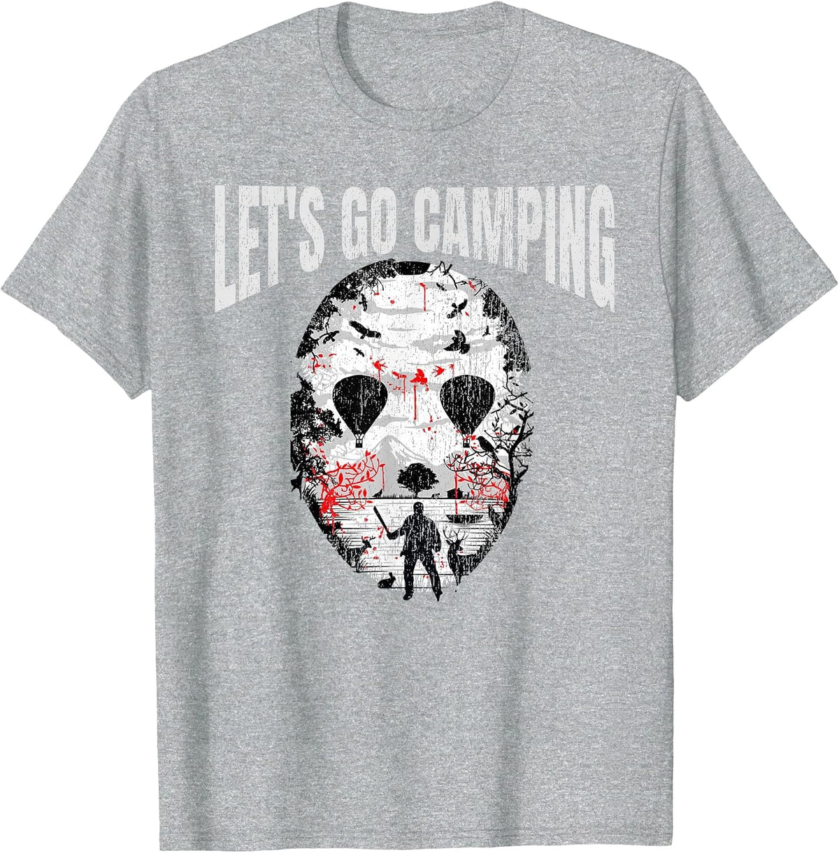 Let's Go Camping Serial Killer Horror Camp Halloween T-Shirt - Heather Grey