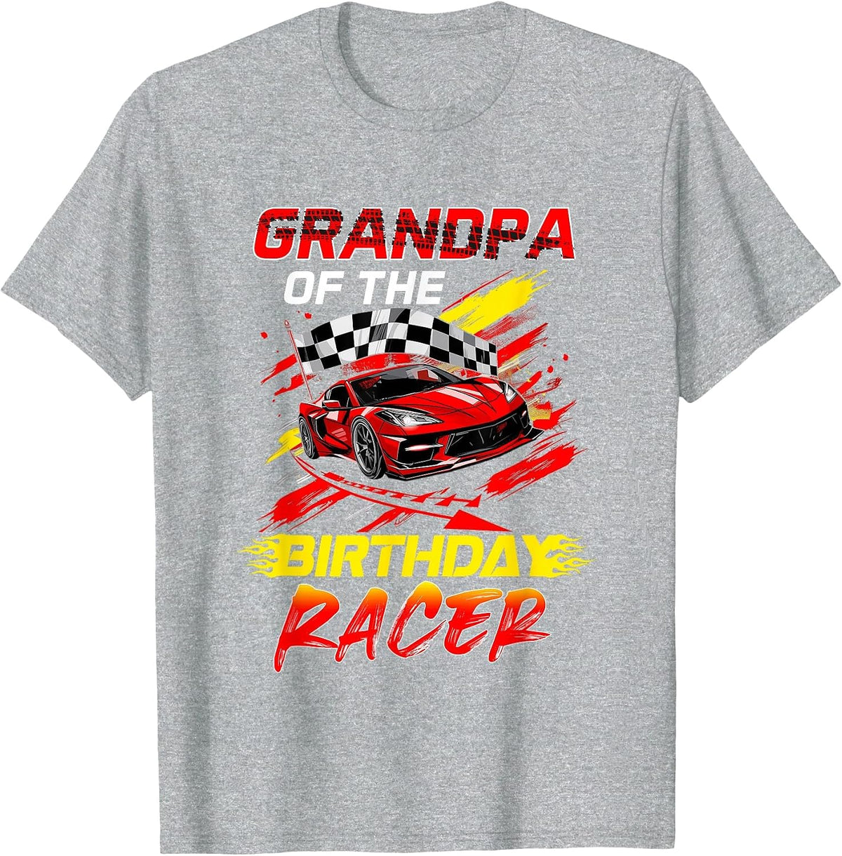 Grandpa of The Birthday Racer Race Car Party Family Matching T-Shirt - Heather Grey