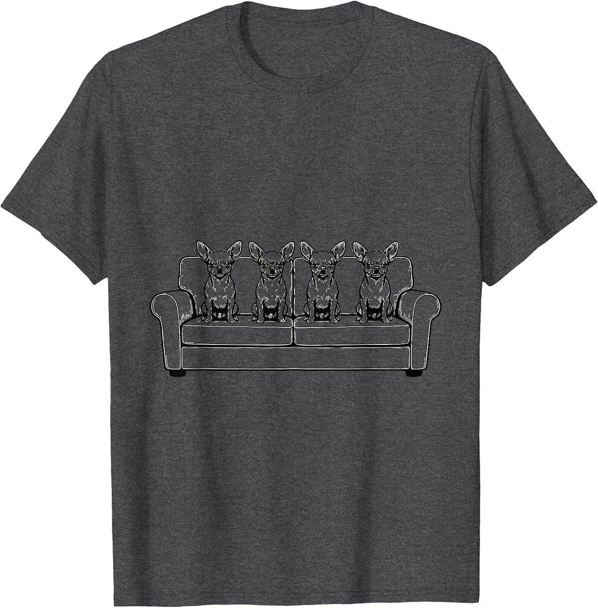 Men's Chihuahua Counting Marks Sofa Outline Line Art Dog Lover T-Shirt - Dark Heather Grey