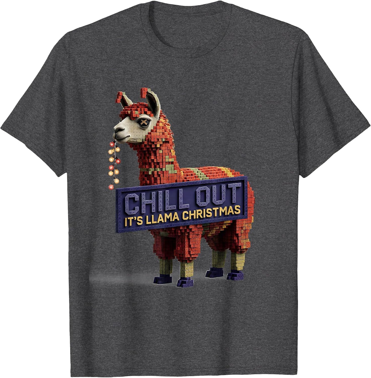 Chill Out, It's Llama Christmas Funny Llama Lover Christmas T-Shirt - Dark Heather Grey