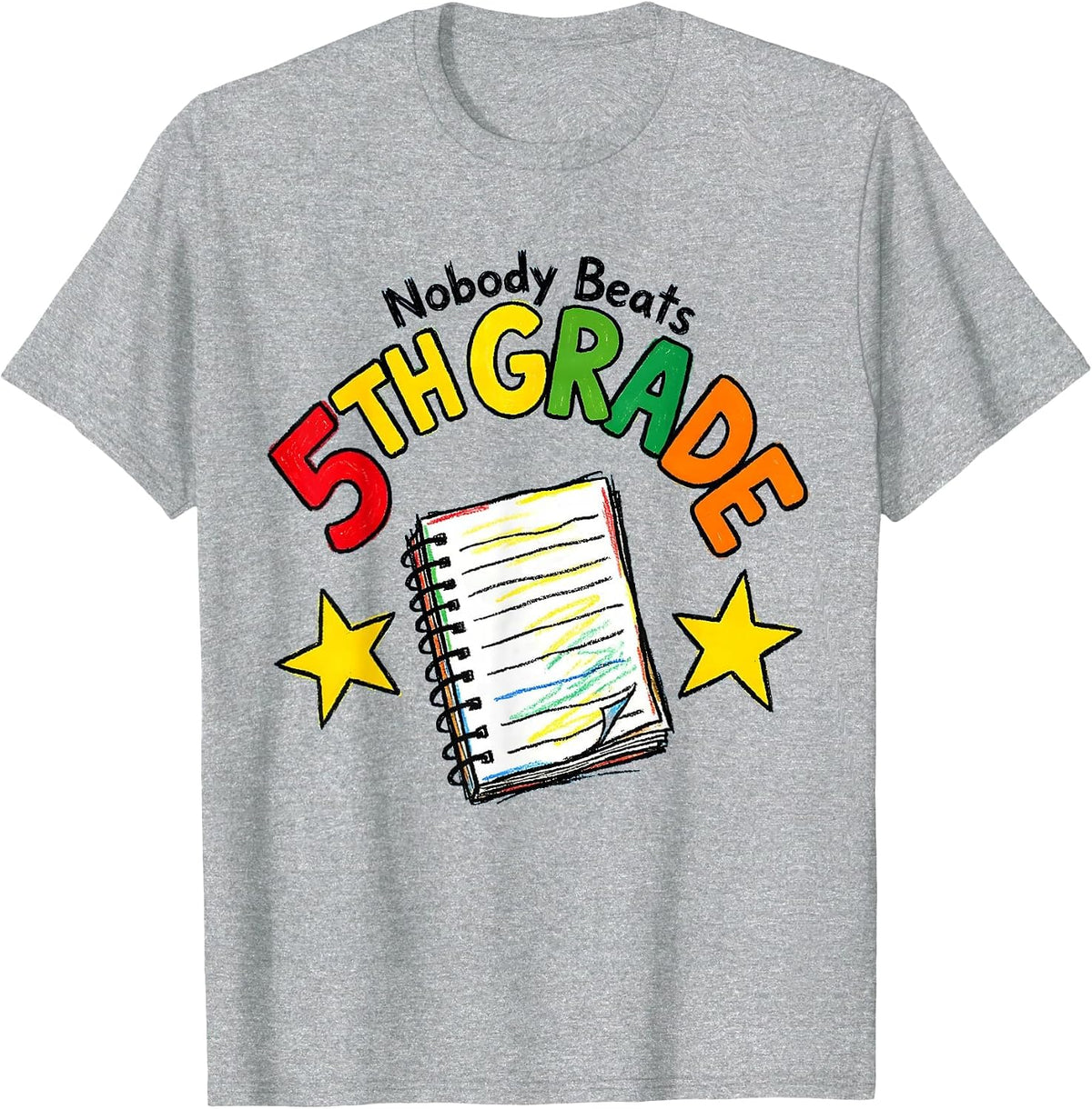 Men's Nobody Beats 5th Grade Funny Teacher Back To School Crew T-Shirt - Heather Grey
