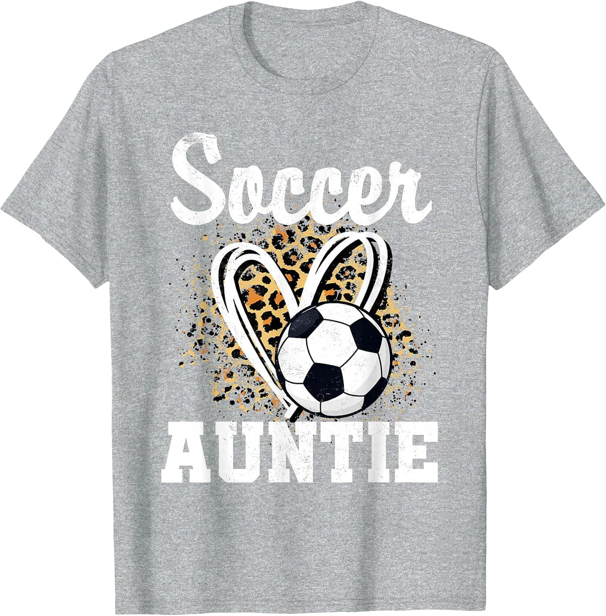 Soccer Auntie Leopard Heart T-Shirt - Heather Grey
