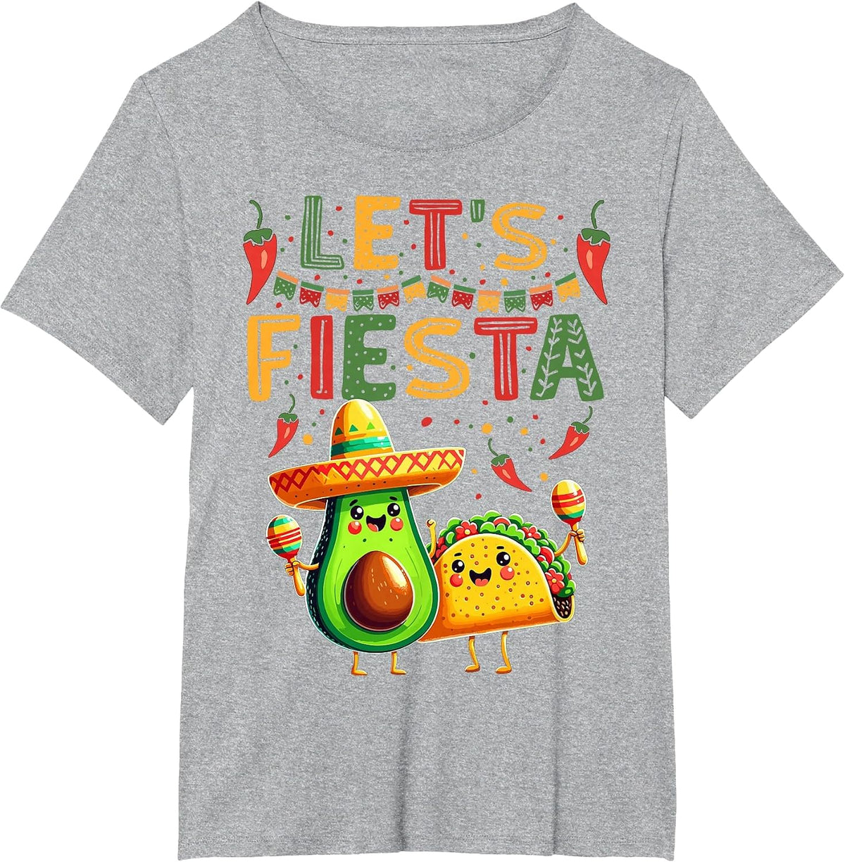 Let's Fiesta Avocado and Tacos Cinco De Mayo T-Shirt - Heather Grey