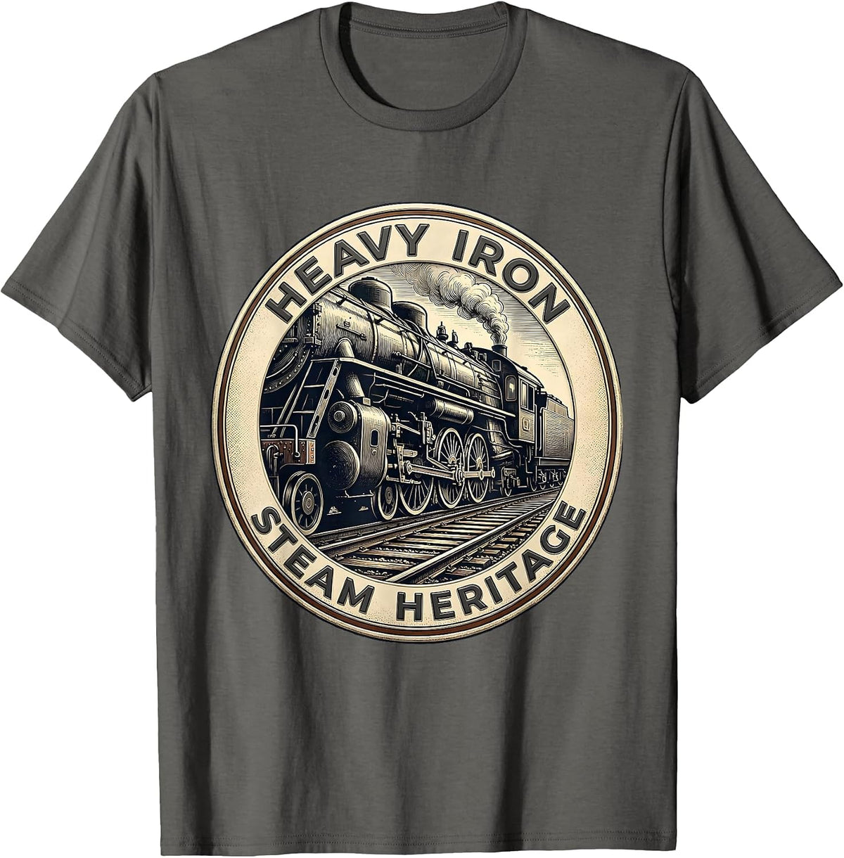 Men's Heavy Iron Steam Heritage Big Boy 4014 Train Enthusiast T-Shirt - Asphalt Grey