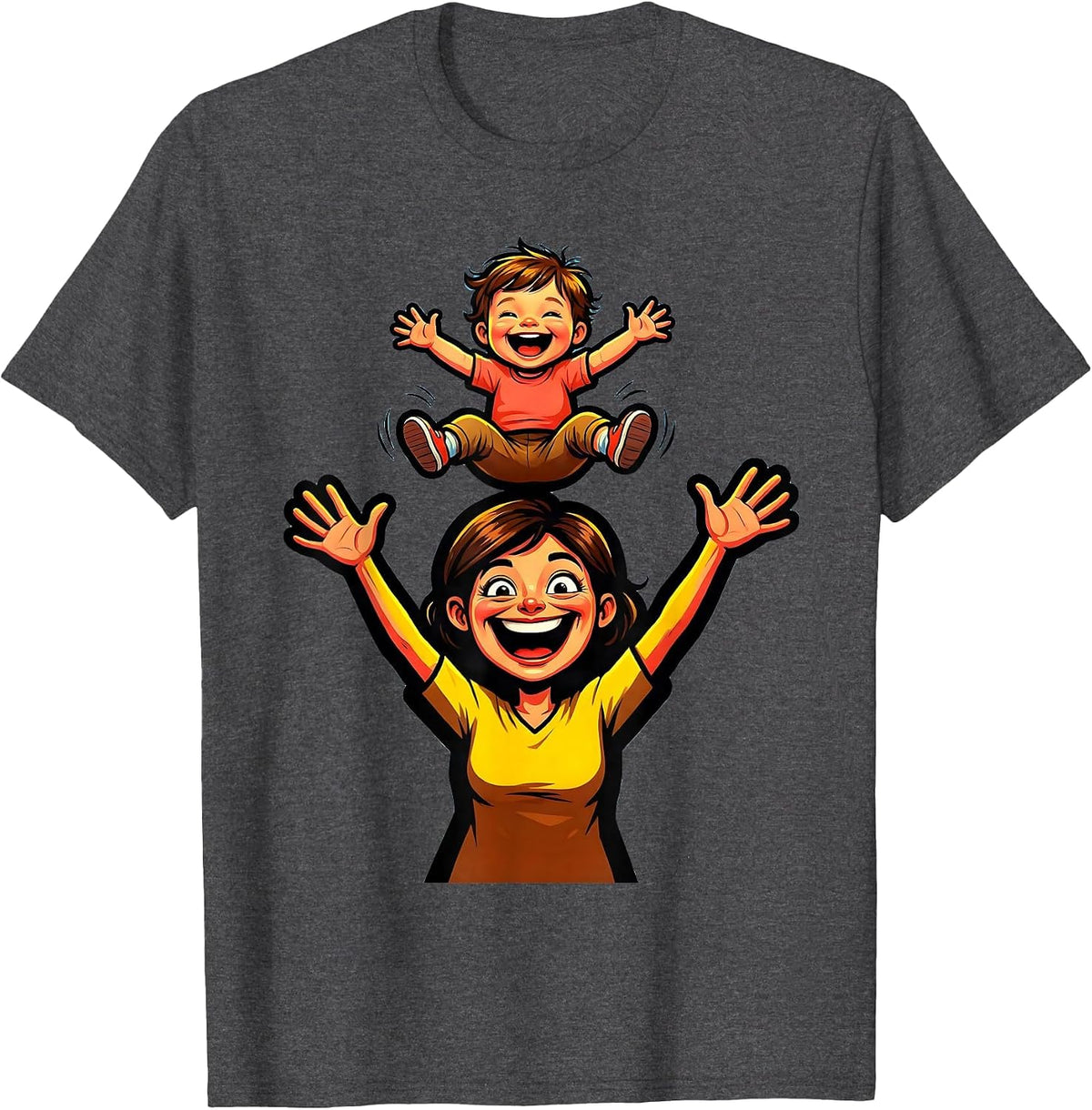 Daycare Teacher Lifting Child Joyful Illustration T-Shirt - Dark Heather Grey