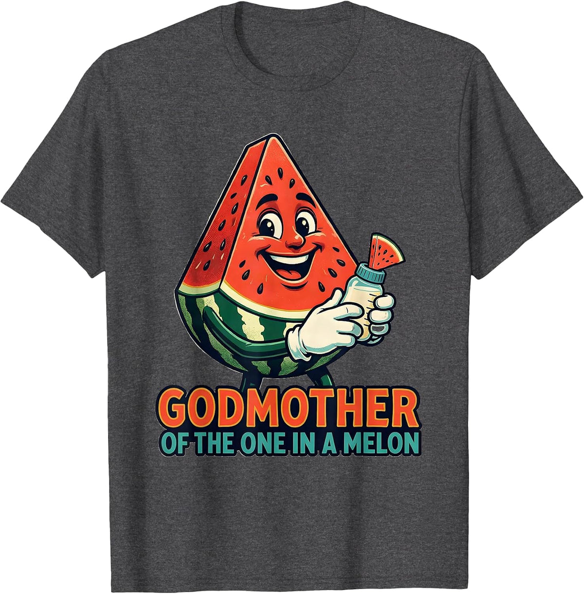 Godmother Of The One In A Melon Retro Watermelon First T-Shirt - Dark Heather Grey