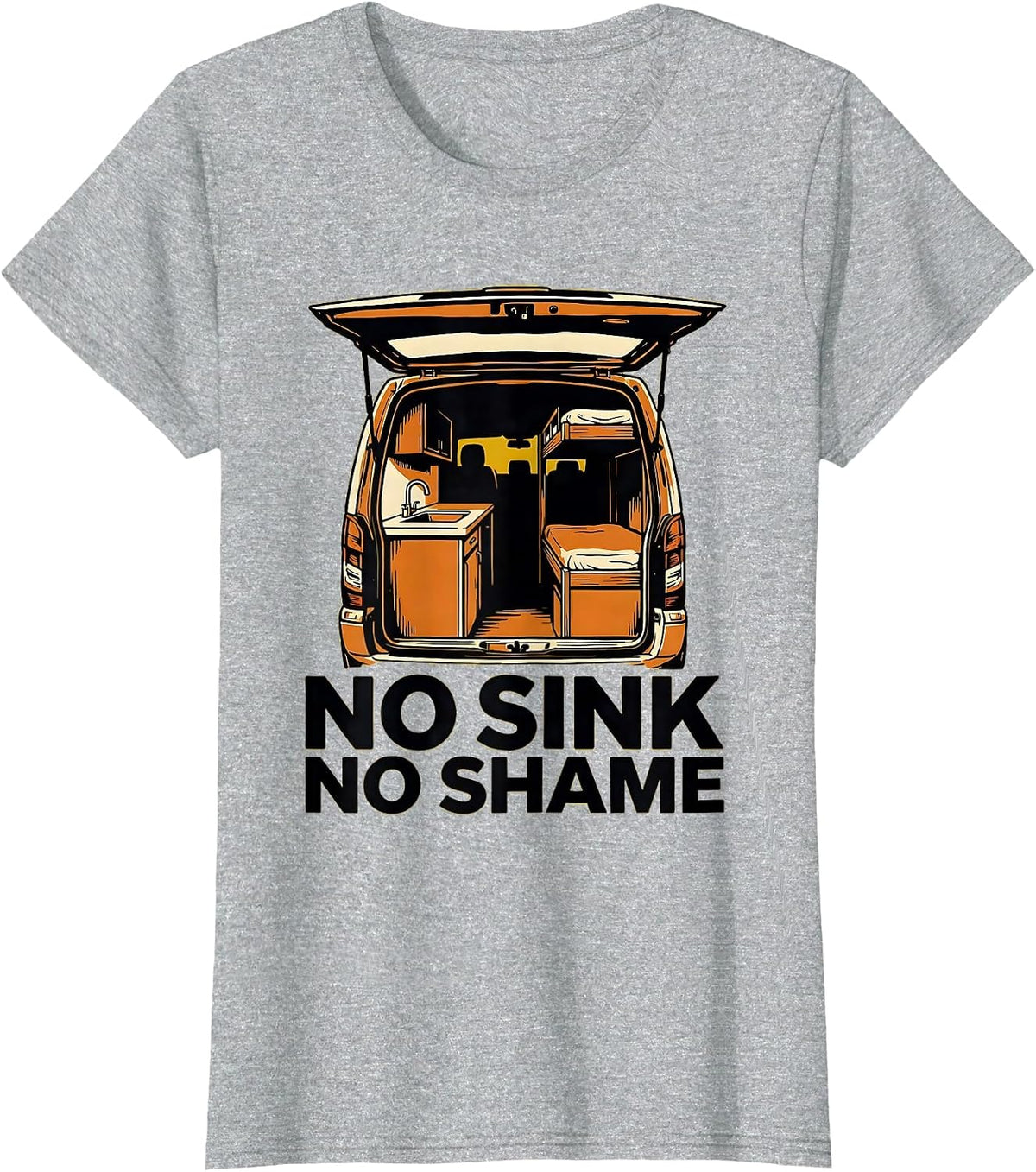 No Sink No Shame Funny Van Life Nomad Road Trip T-Shirt - Heather Grey