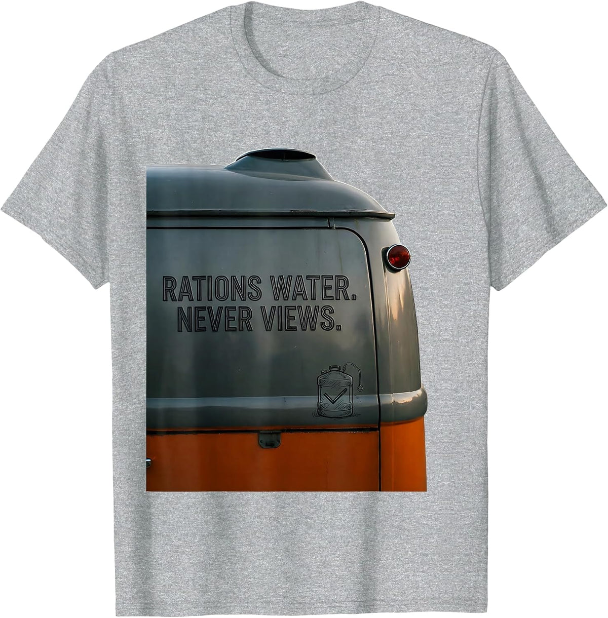 Men's Rations Water Never Views Retro Van Life Nomad Travel T-Shirt - Heather Grey
