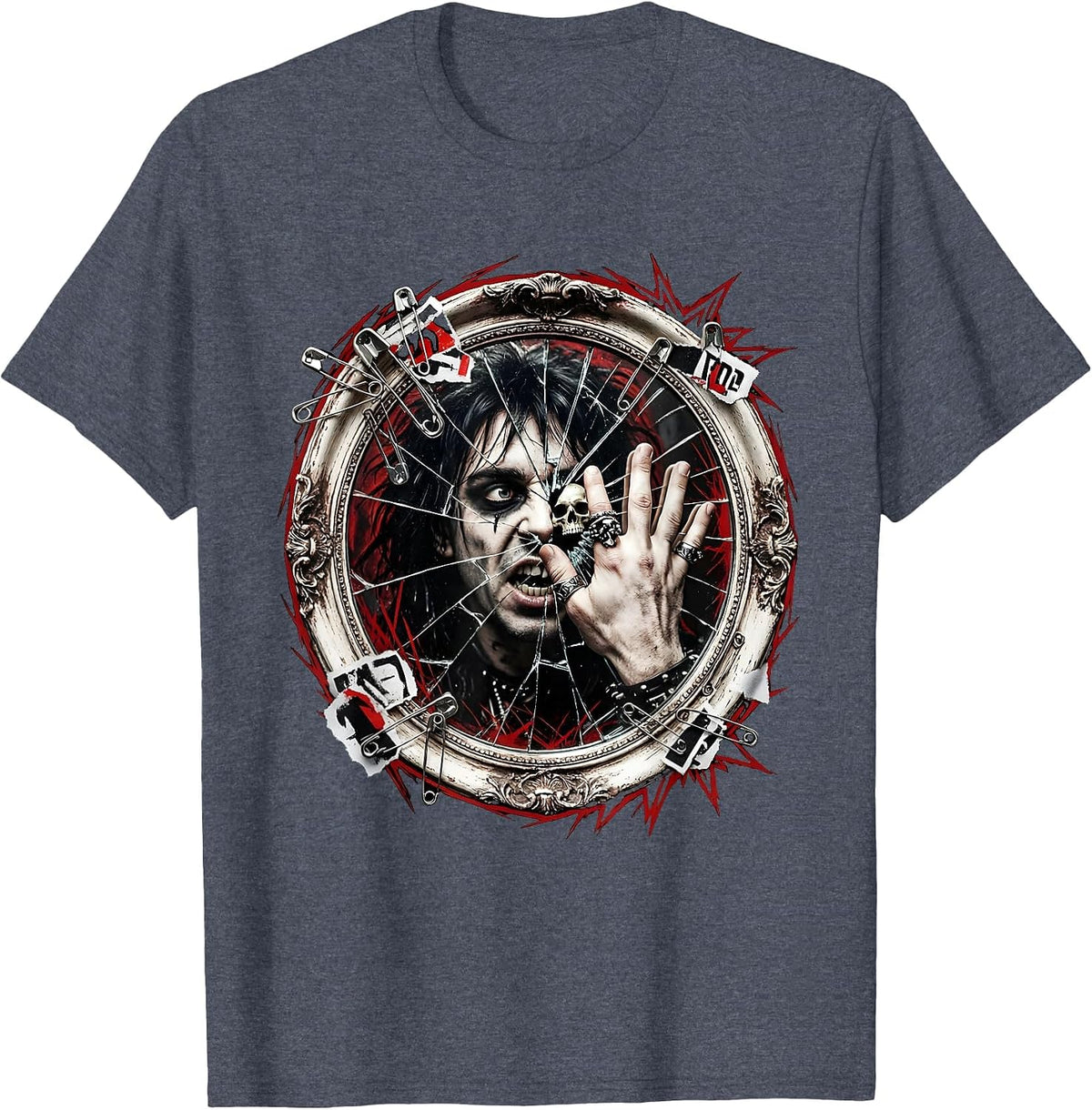 Rocker Backstage Mirror Makeup Band Graphic T-Shirt - Heather Blue