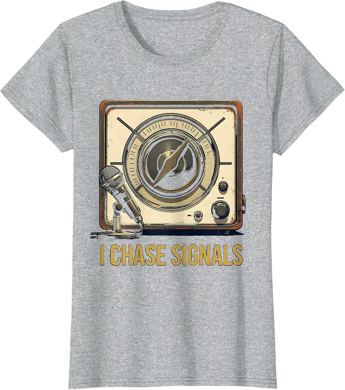 Women's I Chase Signals Vintage Ham Radio Operator Humor T-Shirt - Heather Grey