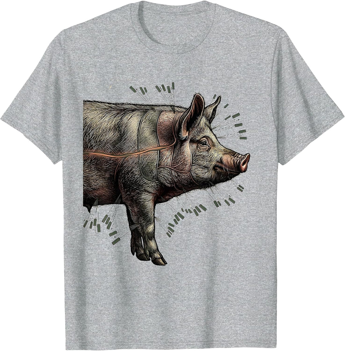 Men's Pig Butcher Cut Diagram Vintage Foodie Gift T-Shirt - Heather Grey