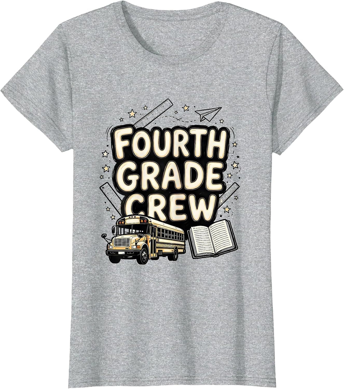 Fourth Grade Crew Line Art Back To School Teacher Student T-Shirt - Heather Grey