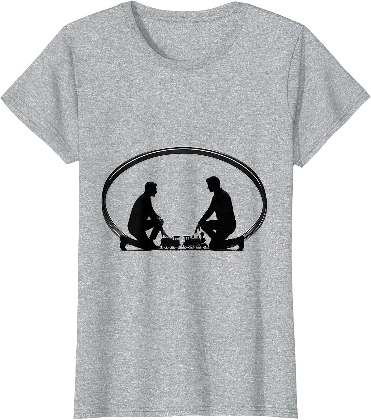 Kneeling Train Hobbyist Minimalist Model Railroad Enthusiast T-Shirt - Heather Grey