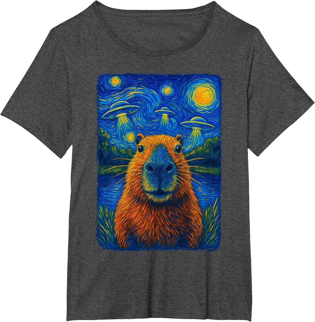 Capybara UFO Selfie Alien T-Shirt - Dark Heather Grey