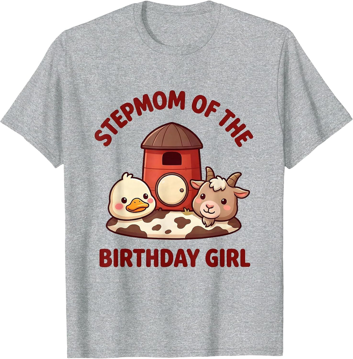 Men's Stepmom Of The Birthday Girl Cute Kawaii Farm Animal 2nd T-Shirt - Heather Grey