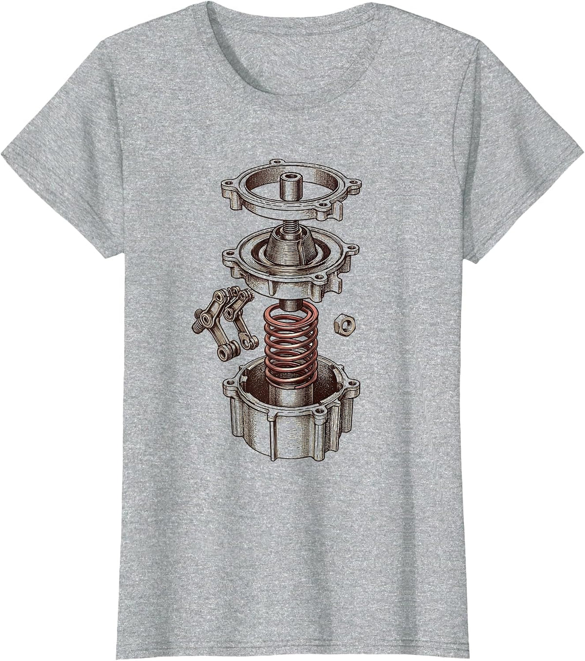 Exploded Cylinder Head Car Guy Mechanic Garage Humor T-Shirt - Heather Grey