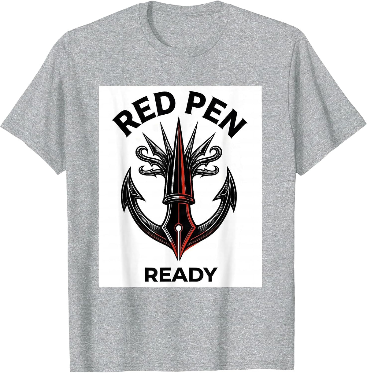 Men's Red Pen Ready 5th Grade Teacher Design T-Shirt - Heather Grey
