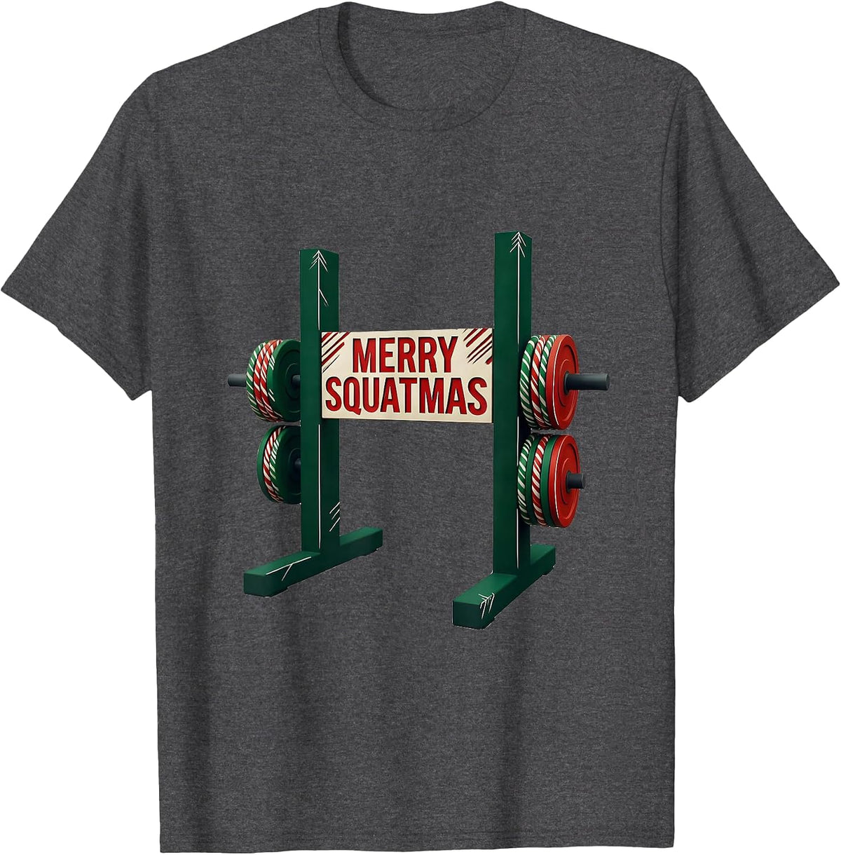 Men's Merry Squatmas Funny Christmas Gym Weightlifting Workout T-Shirt - Dark Heather Grey