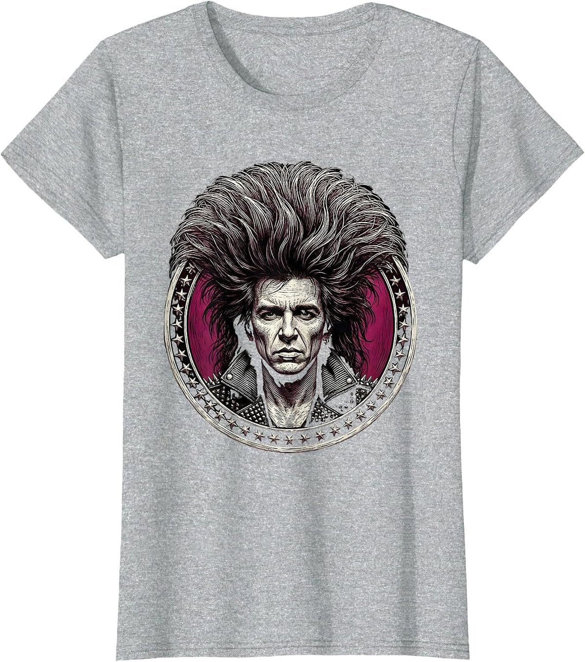 Glam Rock Singer Teased Hair 80s Band Graphic T-Shirt - Heather Grey