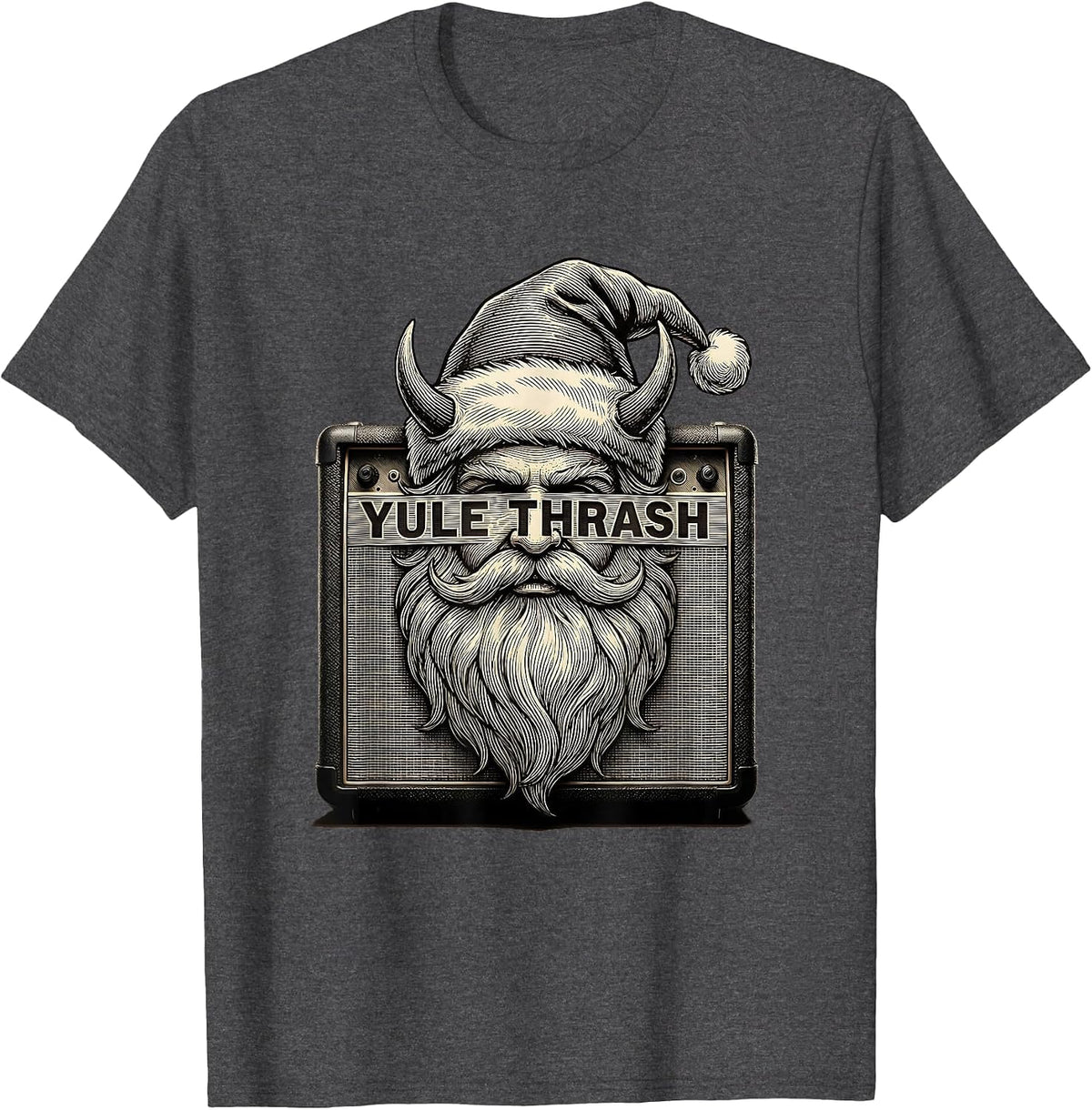 Men's Yule Thrash Heavy Metal Santa Parody Rock Christmas T-Shirt - Dark Heather Grey